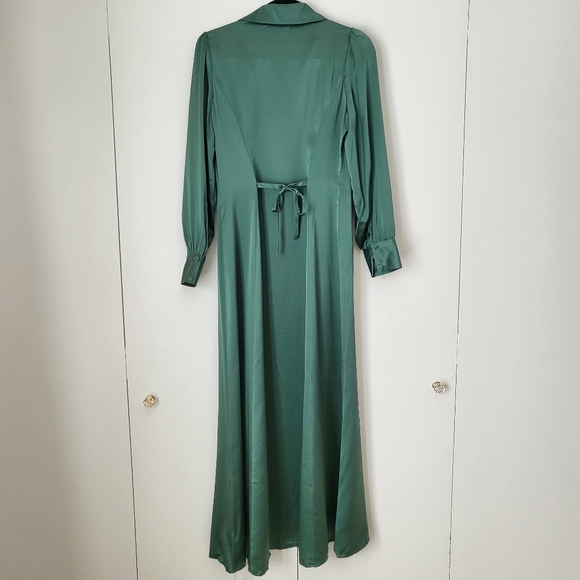 Reformation Catalina Silk Long Sleeve Midi Dress Green 6 - Picture 2 of 15